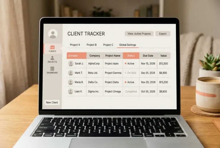 Best CRM for freelancers comparison — laptop showing client tracker